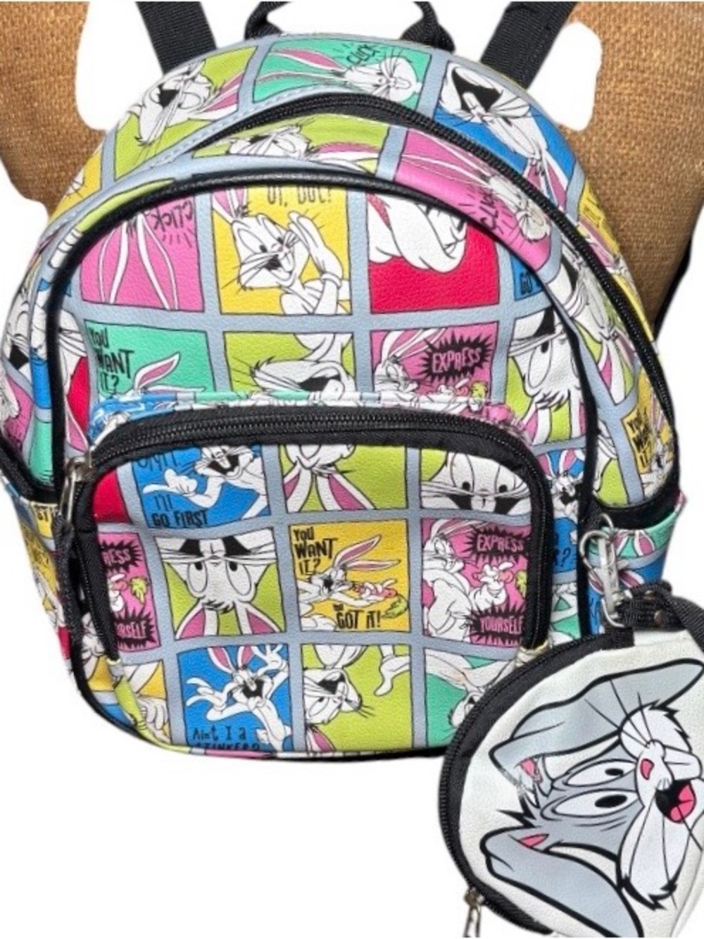 Warner Bros. Multicolor Cartoon Patchwork Mini Backpack with Bunny Coin Pouch